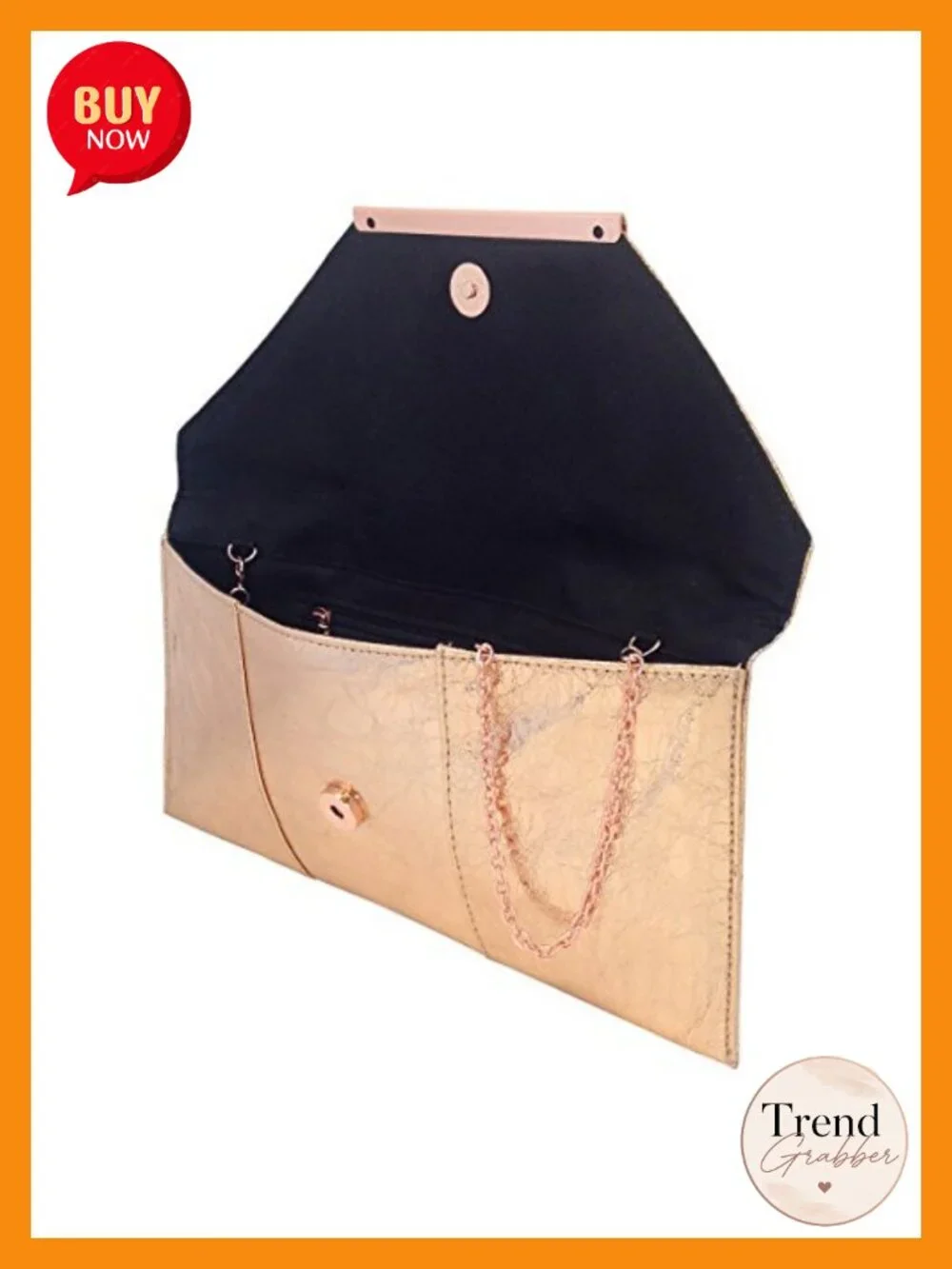 Metallic Clutch Purse with Chain Strap, Vegan Faux Leather, Evening Bag